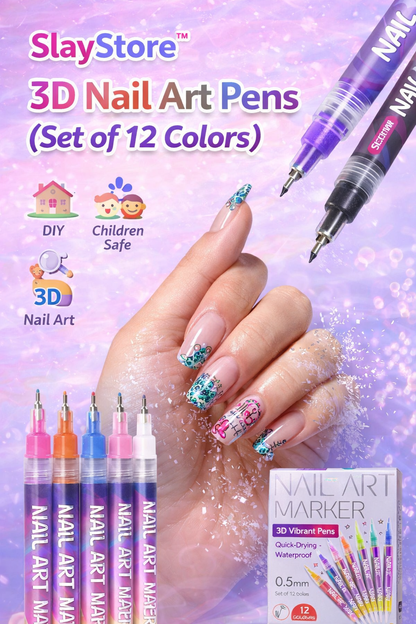 Slaystore ™ - 3D Nail Art Pens (Set of 12 Colors)
